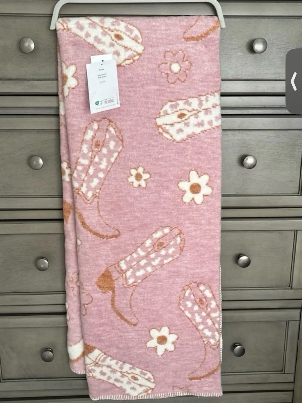 Pink Cowgirl Boot Floral Throw Blanket